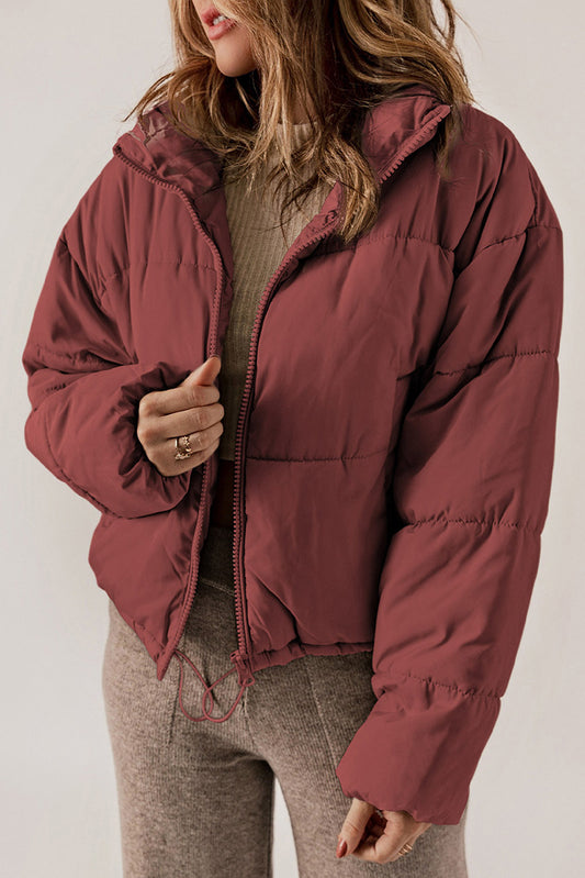 Casual All Matching Solid Color Warm Keeping Cotton Padded Coat Women Winter Stand Collar Thick Zipper Jacket Women - Iyanka
