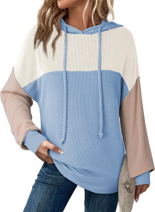 Autumn Winter Twist Strip Color Matching Long Sleeve Hoodie Loose Sweater - Iyanka