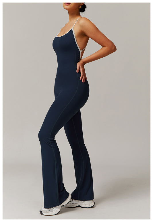 Nude Feel Cross Beauty Back Yoga Jumpsuit Pleated Slightly Pull Running Sports Fitness Horn Jumpsuit - Iyanka