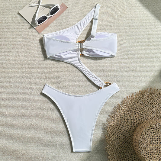 Sexy Hollow Out Cutout out Solid Color Special Shaped Accessories One Piece Swimsuit Swimsuit Bikini - Iyanka
