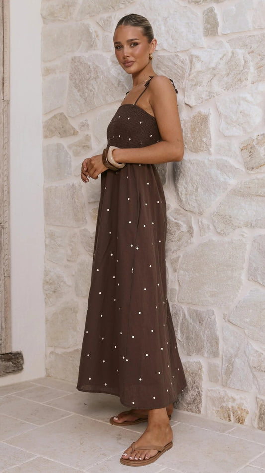 Polka Dot Printing Slip Dress Summer Tied High Waist Dress Women Dress