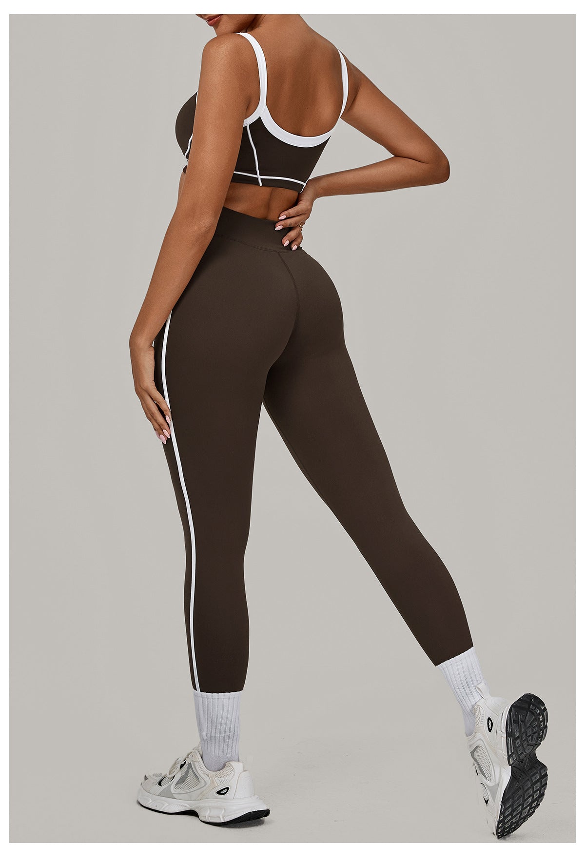 Autumn Sand Color Contrast Patchwork Yoga Suit Skinny Slimming Outdoor Sports Running Fitness Two Piece Sets - Iyanka