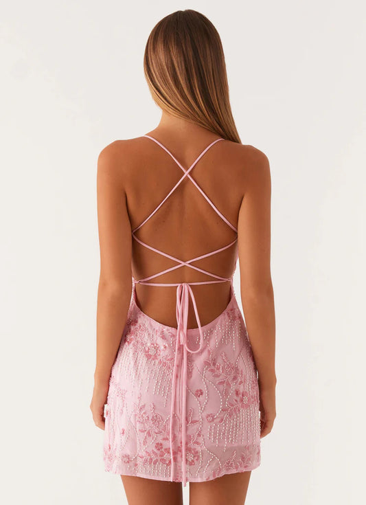 Women Clothing Sequin Embroidered Dress Sexy Backless Spaghetti Straps Dress Wome Summer - Iyanka