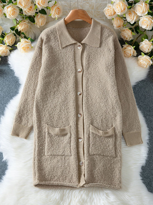 Fall Winter Lazy Wind Drop Shoulder Knitted Cardigan Women Casual Mid Length Cardigan Sweater Women - Iyanka