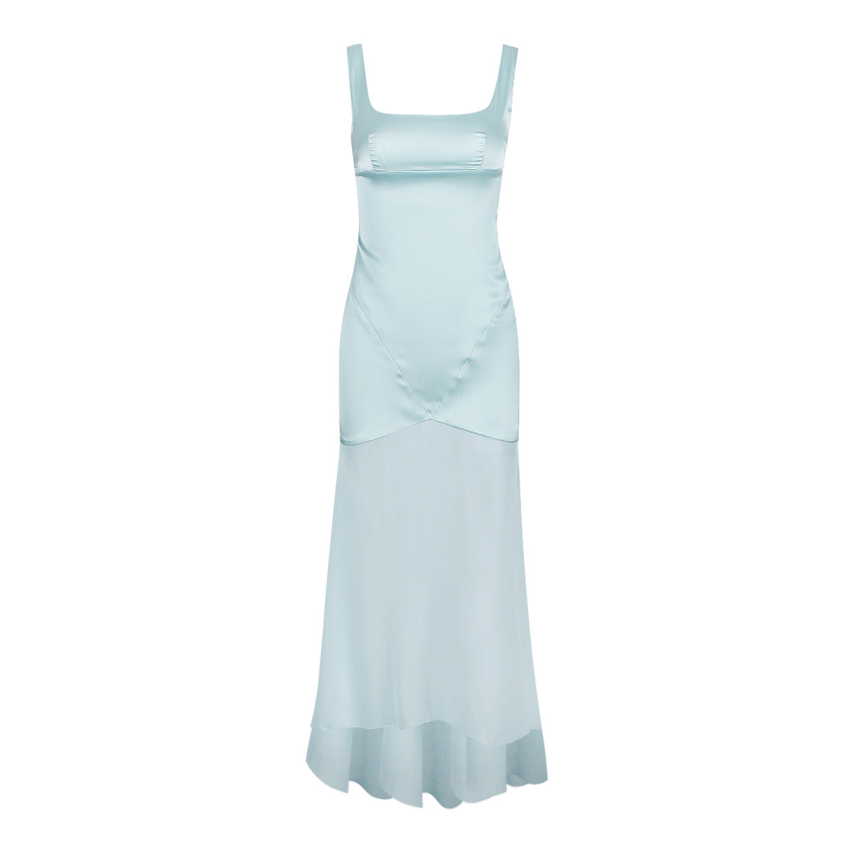 Women Spring High Grade Satin Chiffon Splicing Sling Sheath Forged Surface Dress Slim Fit Elegant Mop Dress - Iyanka