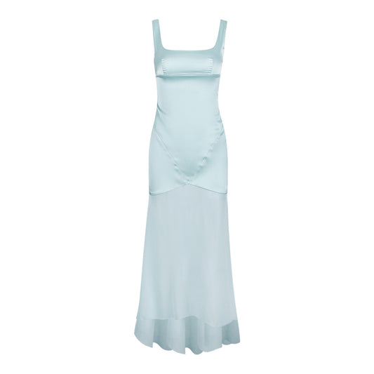Women Spring High Grade Satin Chiffon Splicing Sling Sheath Forged Surface Dress Slim Fit Elegant Mop Dress - Iyanka
