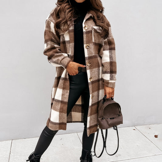 Autumn Winter Long Single Breasted Collared Shacket Woolen Coat - Iyanka