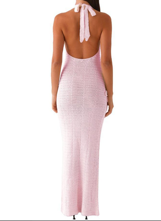 Sexy Hollow Out Cutout Floating Floral Halter Backless Sleeveless Casual Vacation Beach Dress - Iyanka