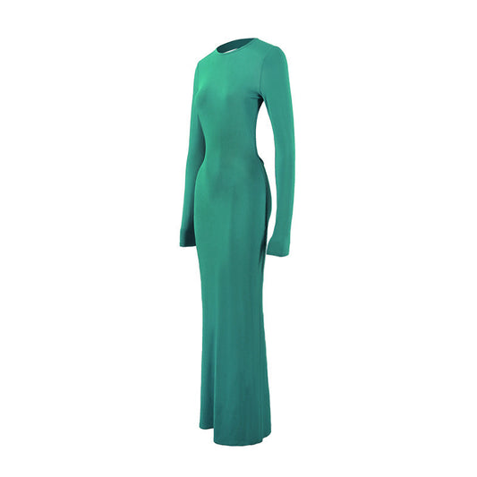 Round Neck Slim Fit Long Sleeved Sexy Backless Sheath Dress Women Clothing