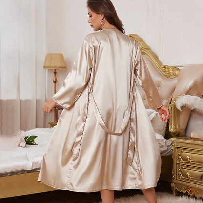 Pajamas Two Piece Sexy Home Wear Set Casual Ice Silk Sling Two Piece Nightgown - Iyanka