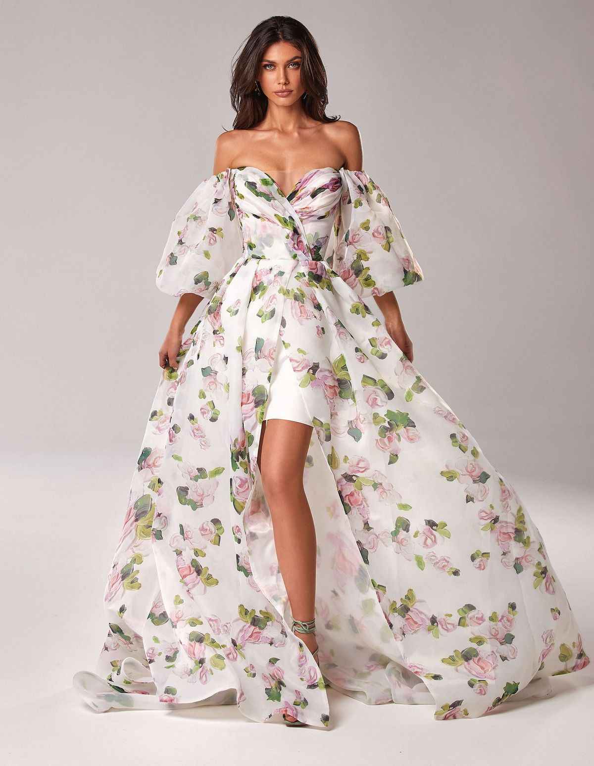 Elegant Evening Dress - Tube Top Long Evening Dress with High End Split and Suspenders