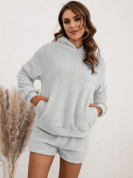 Plush Hooded Sweater Set Casual Homewear Double-Sided Plush Two-Piece Set Women - Iyanka