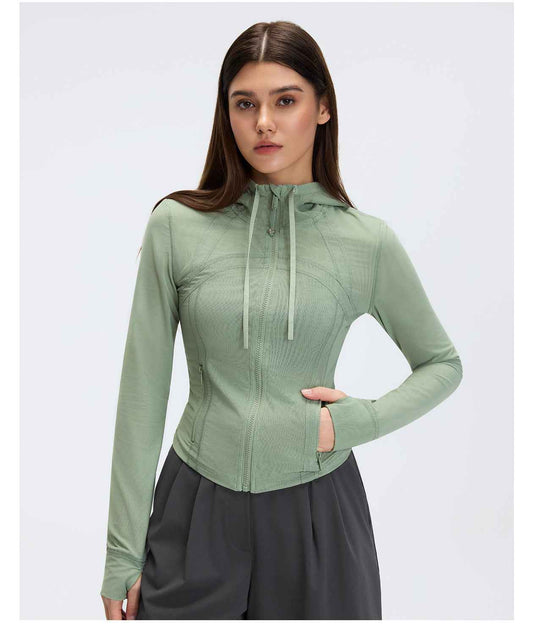 Breathable Mesh Hooded Yoga Jacket Naked Women Sense Slim Fit Slimming Zipper Running Sports Fitness Jacket