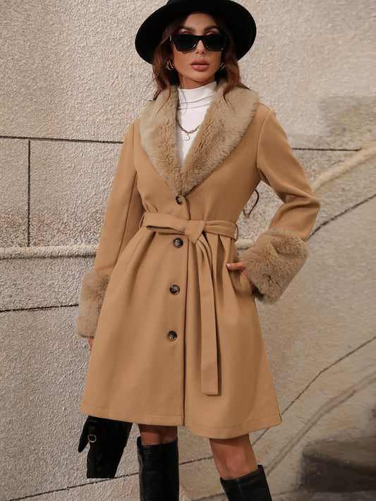 Women Clothing Mid Length Collared Cardigan Single Breasted Strap Trench Coat for Women - Iyanka