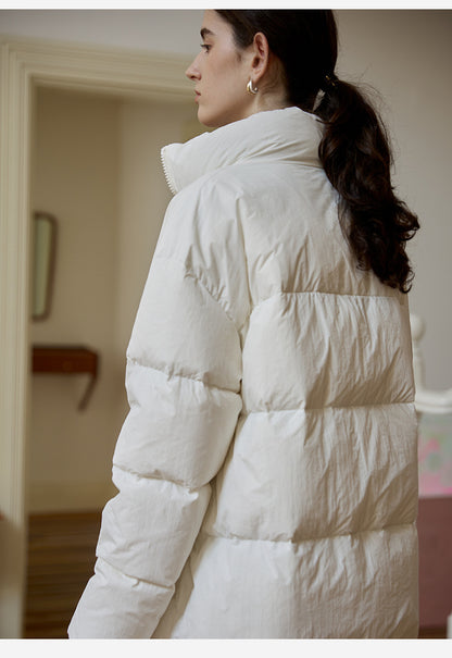 Zipper Snap on Half Turtleneck down Jacket Women Winter Warm Long Windproof Coat Three Dimensional Pocket Bread Coat - Iyanka