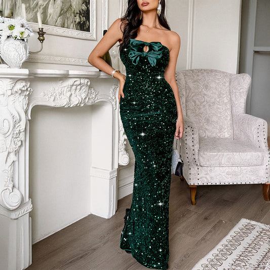 Women Elegant Evening Dress Tube Top Sexy Maxi Dress - Iyanka