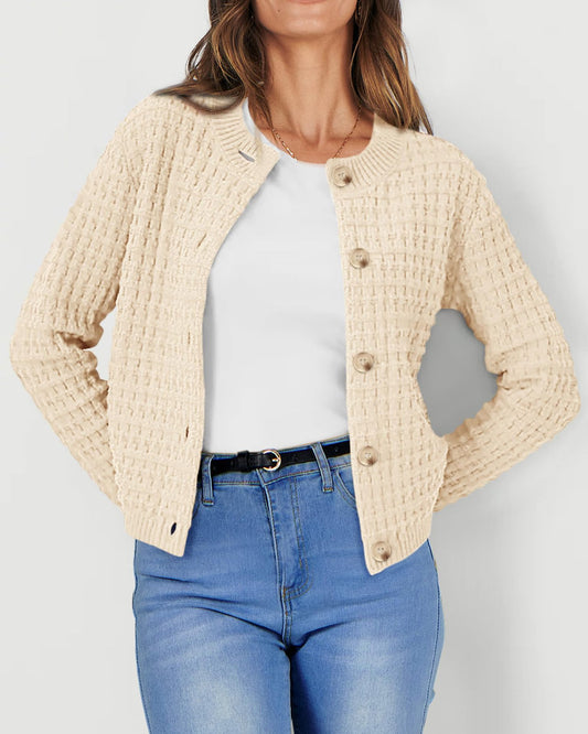 Fall Women Clothing Solid Color Office Knitted Cardigan Casual Sweater Coat - Iyanka