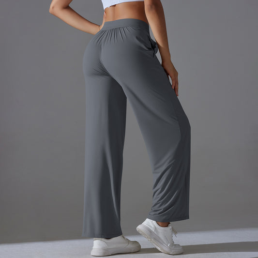 High Waist Cool Feeling Sun Proof Trousers Sports Drawstring Wide Leg Pants Loose Nude Feel Trousers All Matching Fitness Yoga Pants Women - Iyanka