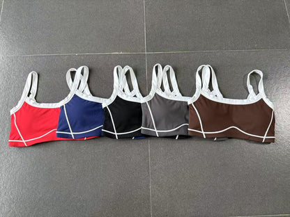 Autumn Sand Color Contrast Patchwork Yoga Bra Double Shoulder Strap Beauty Back Quick Drying Sports Tops Outerwear Running Yoga Clothes - Iyanka