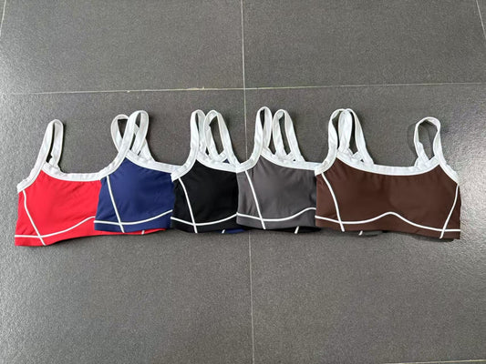 Autumn Sand Color Contrast Patchwork Yoga Bra Double Shoulder Strap Beauty Back Quick Drying Sports Tops Outerwear Running Yoga Clothes - Iyanka