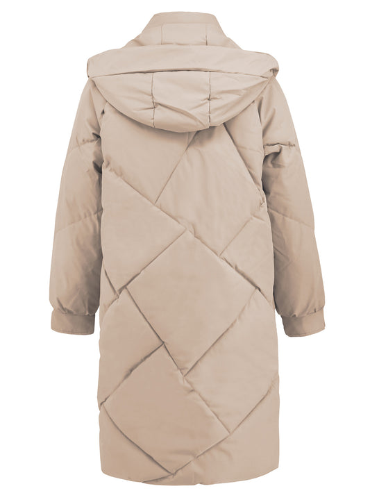 Autumn Winter Women Clothing Mid Length Cotton Padded Coat Stand Collar Hooded Long Sleeve Thermal Slim Fit Cotton Padded Coat - Iyanka