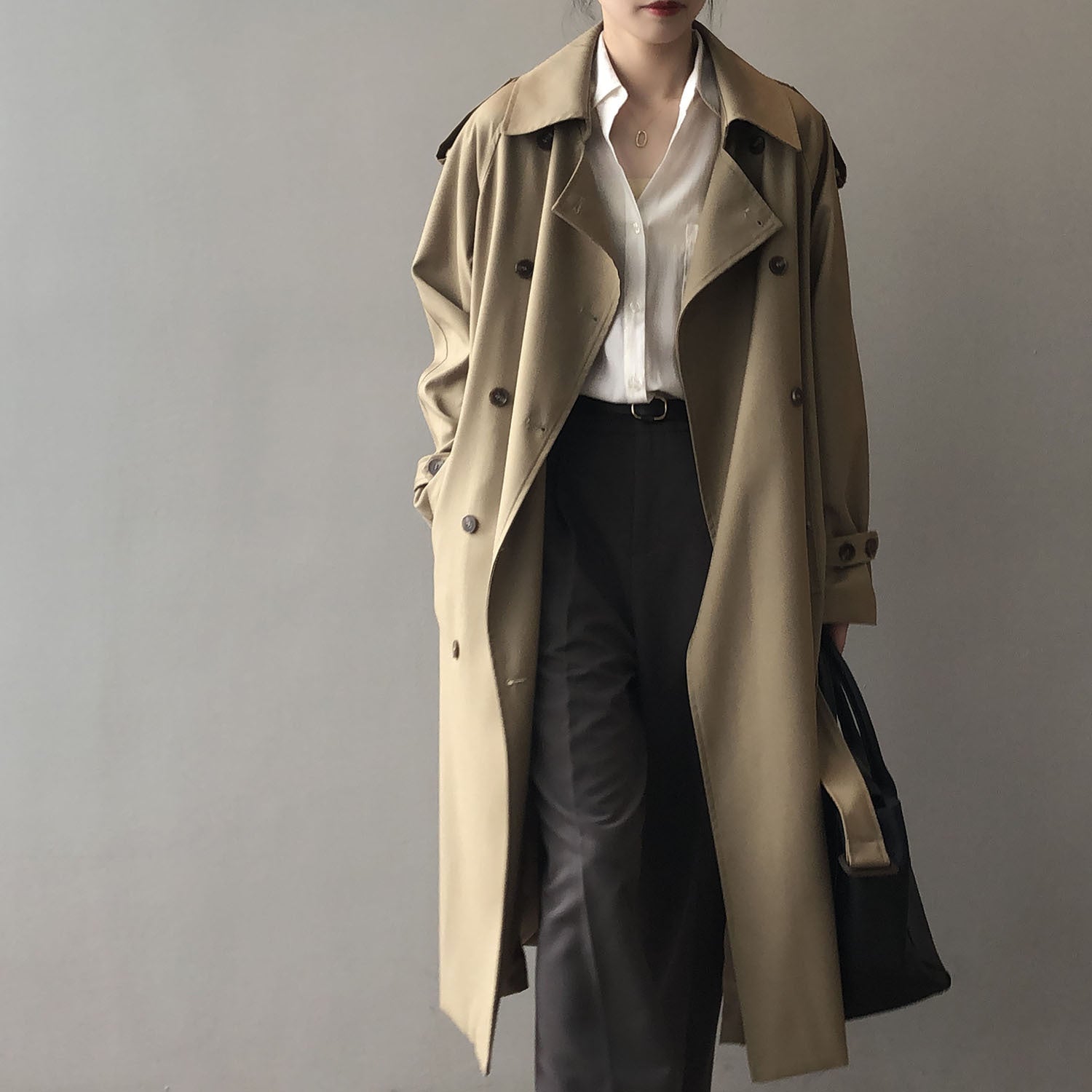 Long Trench Coat for Women Autumn Korean Elegant Loose Waist Tight Slimming Casual Coat for Women - Iyanka
