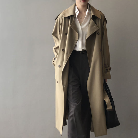 Long Trench Coat for Women Autumn Korean Elegant Loose Waist Tight Slimming Casual Coat for Women - Iyanka