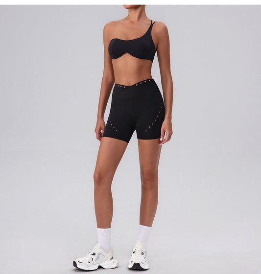 Summer Training Workout Clothes Outer Wear Beauty Back Hollow Out Cutout Vest Oblique Shoulder Yoga Bra Top Nude Feel Sports Underwear for Women - Iyanka
