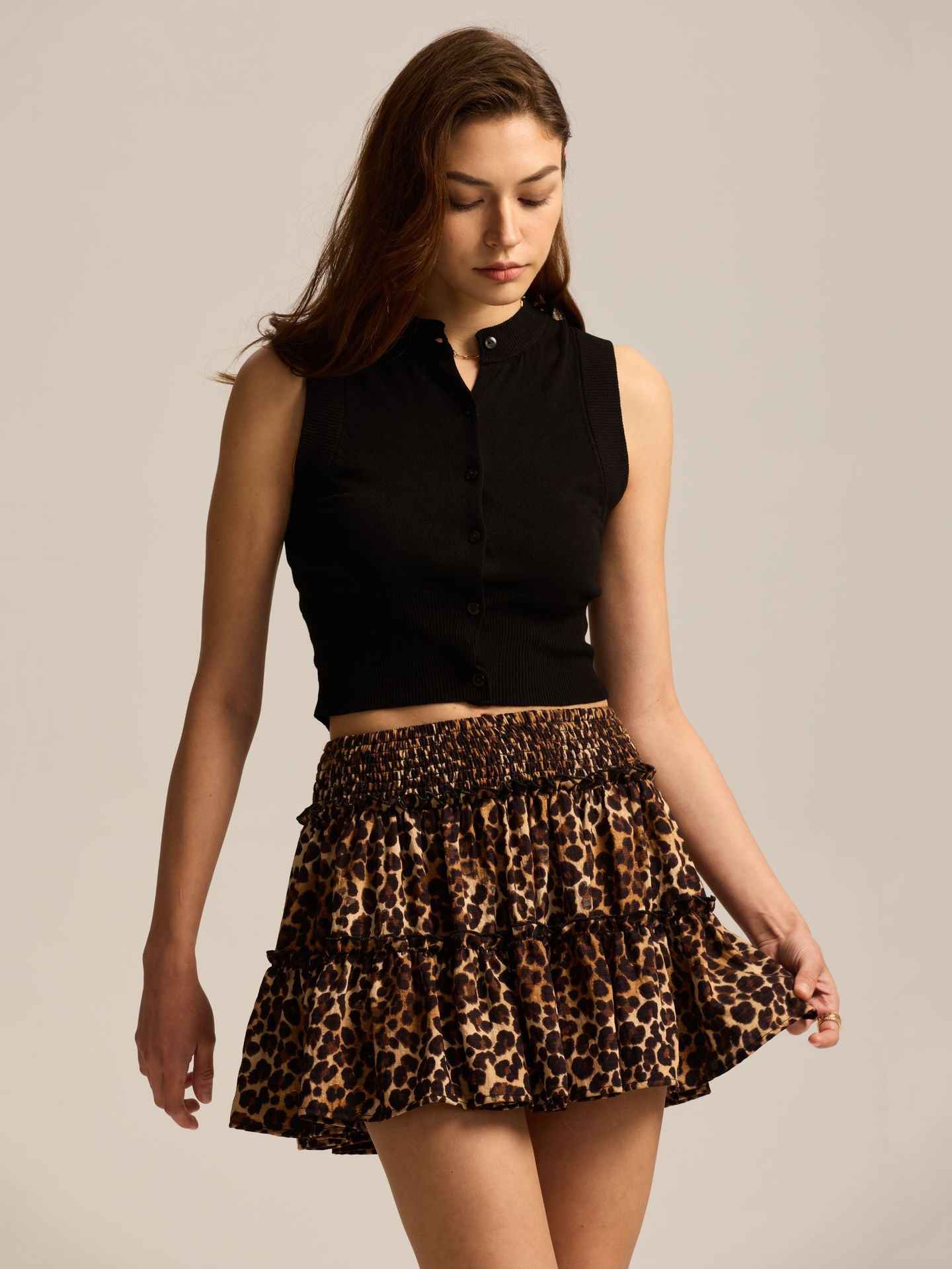 Floral Skirt Pants Lined A line Skirt High Quality Smocking Tight Waist Elastic Culottes