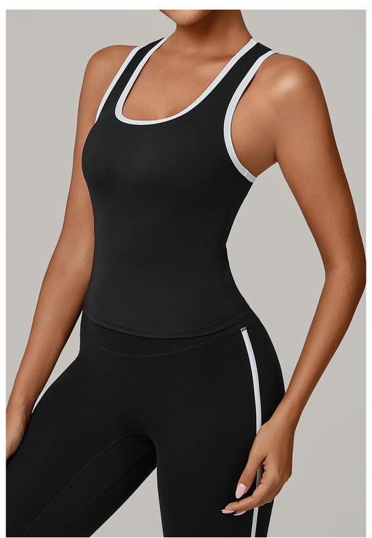 No Chest Pad Stitching Contrast Color Beauty Back Yoga Vest Quick Drying Workout Top Outer Wear Running Exercise Vest Women - Iyanka