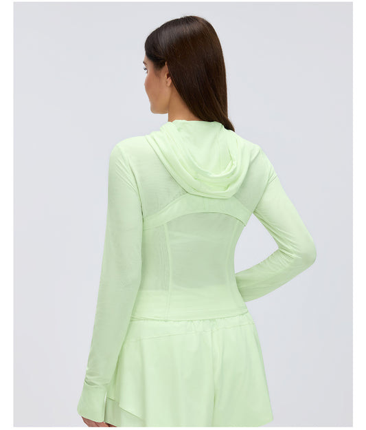 Breathable Mesh Hooded Yoga Jacket Naked Women Sense Slim Fit Slimming Zipper Running Sports Fitness Jacket