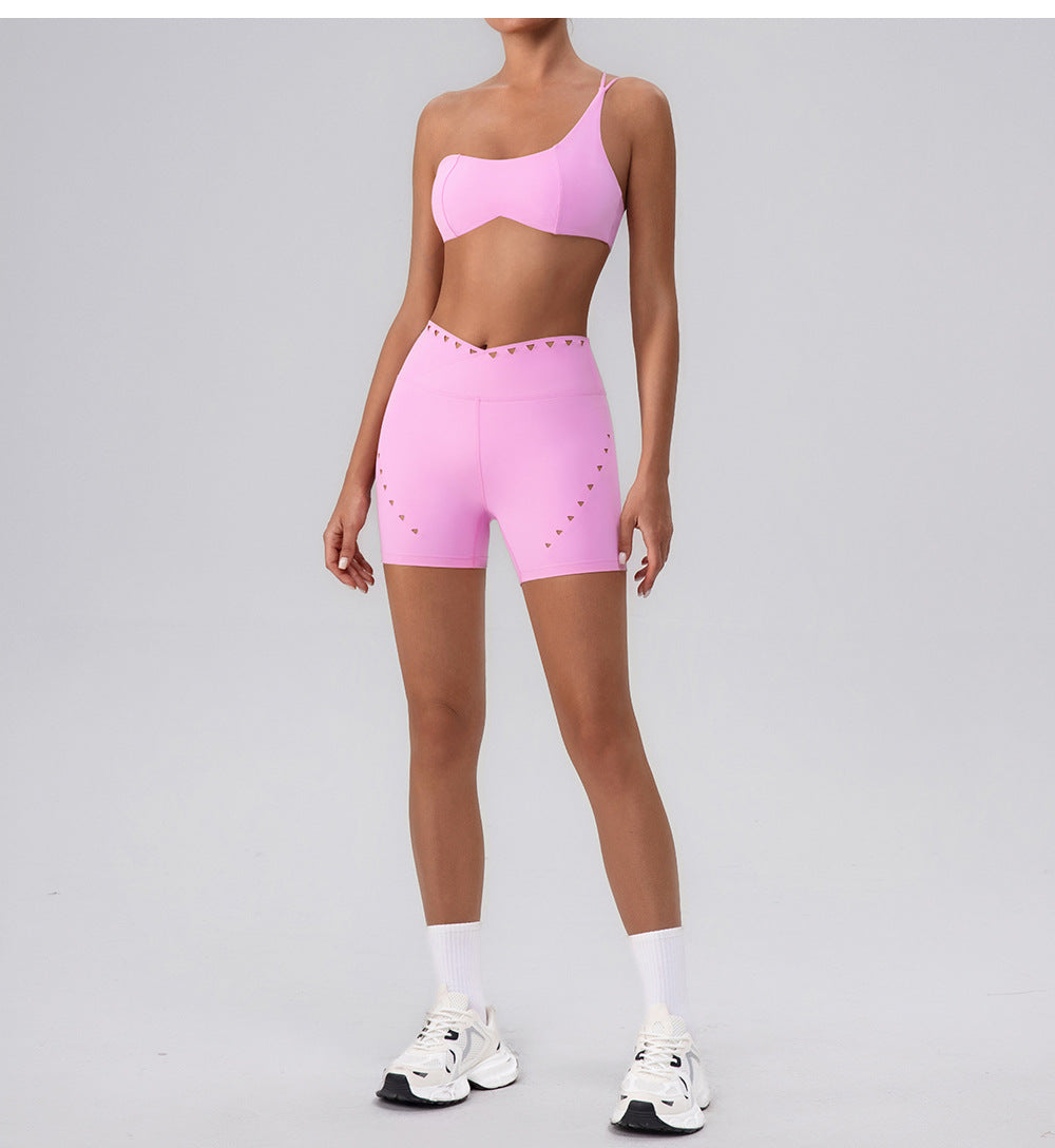 Summer Training Workout Clothes Outer Wear Beauty Back Hollow Out Cutout Vest Oblique Shoulder Yoga Bra Top Nude Feel Sports Underwear for Women - Iyanka