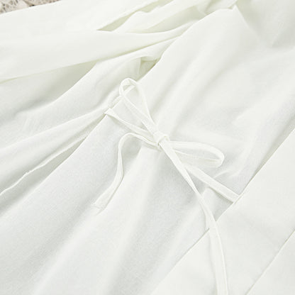 Summer Apricot Cotton Loose Cardigan Lace Up Long Sleeve Nightgown Casual Comfortable Bathrobe Women Homewear - Iyanka