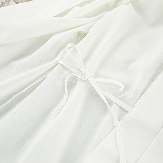 Summer Apricot Cotton Loose Cardigan Lace Up Long Sleeve Nightgown Casual Comfortable Bathrobe Women Homewear - Iyanka