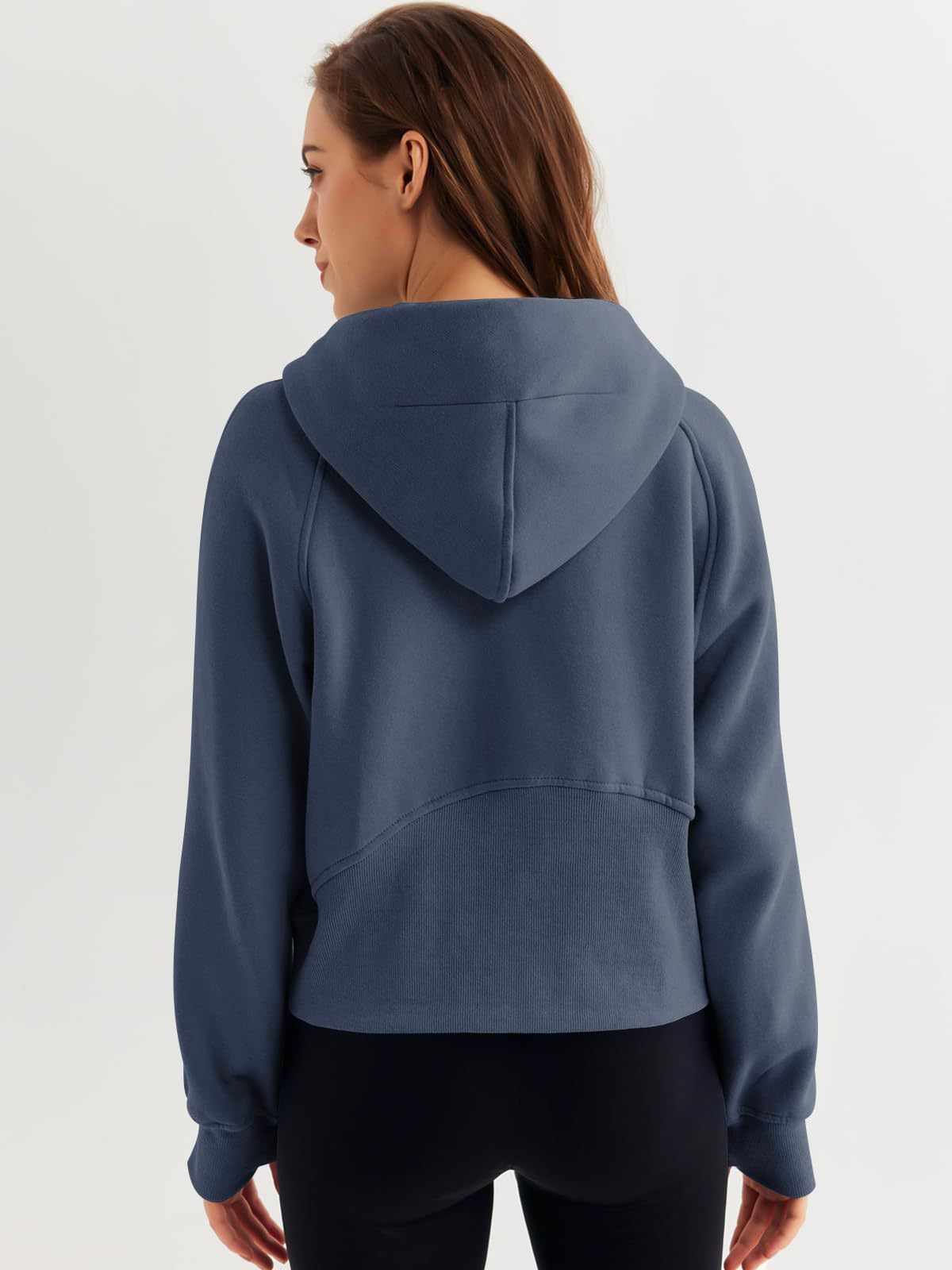 Half Zipper Pullover Hooded Sweatshirt Fleece Short Chic Scuba Sweater for Women - Iyanka