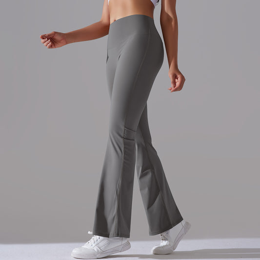 Classic Solid Color Bell Bottom Pants Yoga Pants Women Slim Fit Hip High Waist Elastic Training Wide Leg Pants Fitness Pants - Iyanka