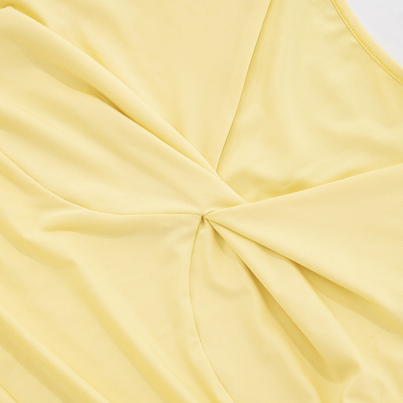 Women Clothing Twisted Two Way off Shoulder Short Sleeve Top Big Hem Umbrella Skirt Two Piece Sets - Iyanka
