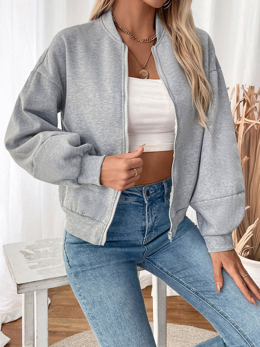 Retro Casual Simple Baseball Collar Long Sleeve Solid Color Thickened Coat Women - Iyanka