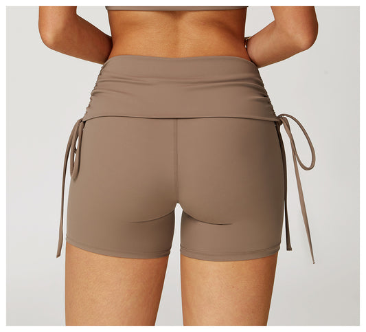 Waist Turning Nude Feel Tight Yoga Shorts Drawstring Outerwear Casual Pants Pilates Sports Shorts for Women - Iyanka