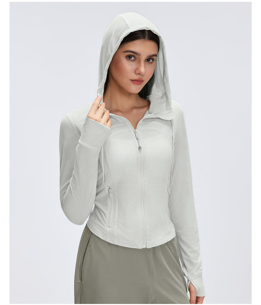 Breathable Mesh Hooded Yoga Jacket Naked Women Sense Slim Fit Slimming Zipper Running Sports Fitness Jacket