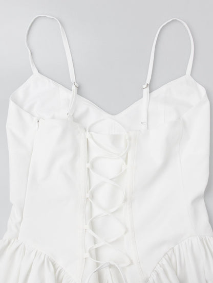 Summer Clothes Women Sexy V neck Strap Dress Long Women Clothing Fitted Waist Backless White Dress - Iyanka