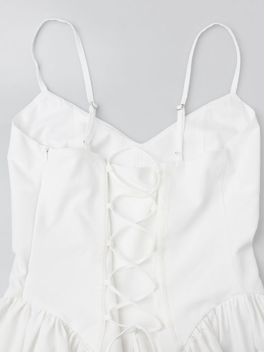 Summer Clothes Women Sexy V neck Strap Dress Long Women Clothing Fitted Waist Backless White Dress - Iyanka