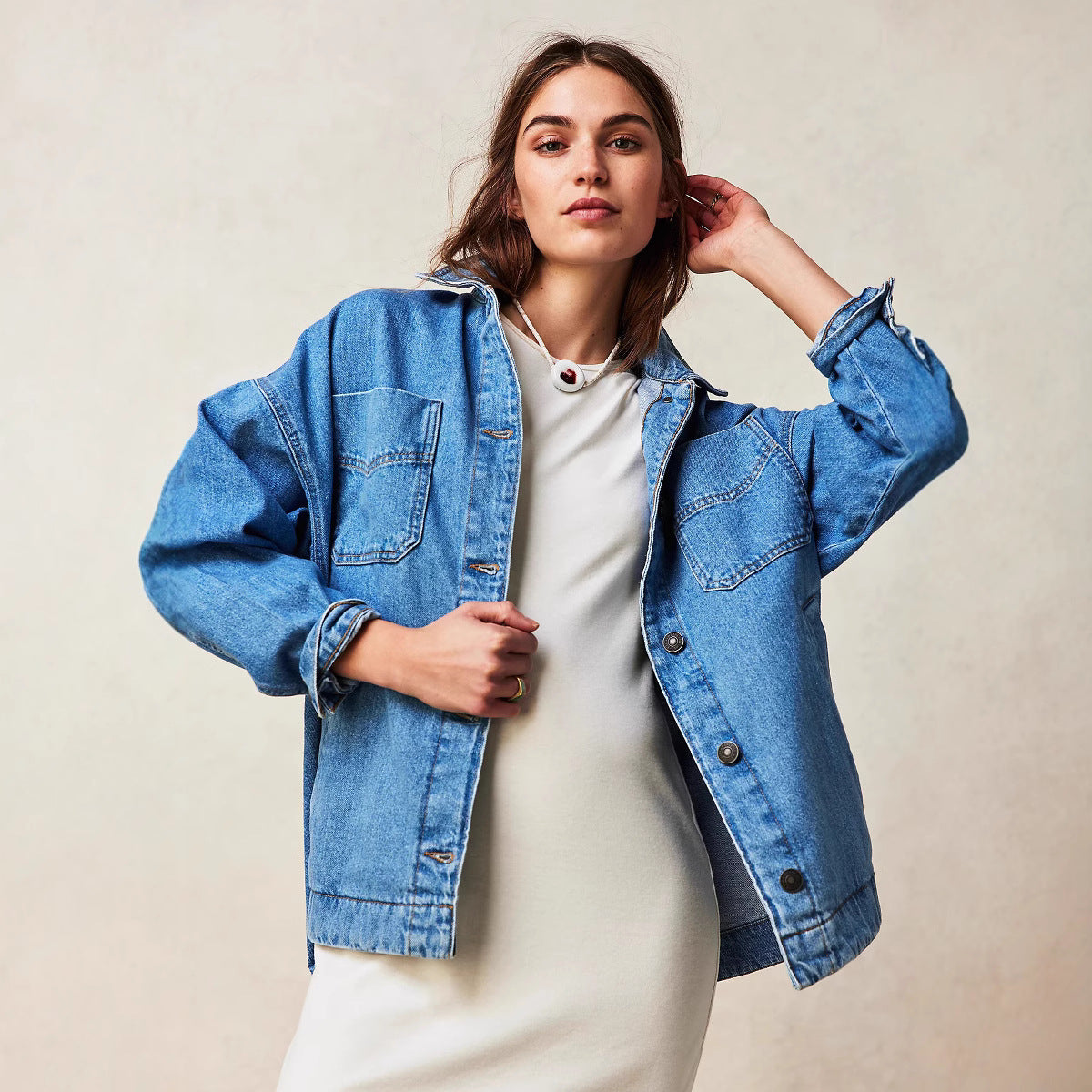 Casual Pocket Side Slit Denim Women Coat - Iyanka