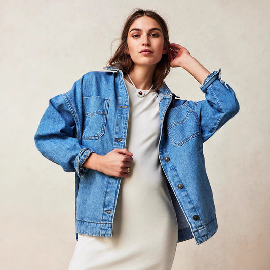 Casual Pocket Side Slit Denim Women Coat - Iyanka