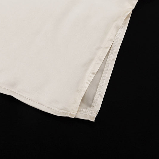 Simple round Neck Short Sleeve High Waist Dress Russian Women Casual Satin Draping Split Sheath Dress - Iyanka