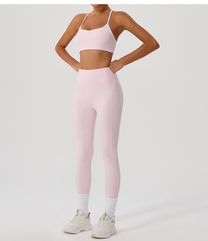 Contrast Color Yoga Clothes High Elastic Hip Lifting Sport Fitness Pants High Waist Nude Feel Outer Wear Running Sports Ninth Pants - Iyanka