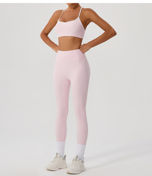 Contrast Color Yoga Clothes High Elastic Hip Lifting Sport Fitness Pants High Waist Nude Feel Outer Wear Running Sports Ninth Pants - Iyanka