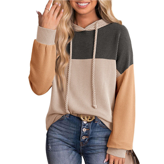 Autumn Winter Twist Strip Color Matching Long Sleeve Hoodie Loose Sweater - Iyanka