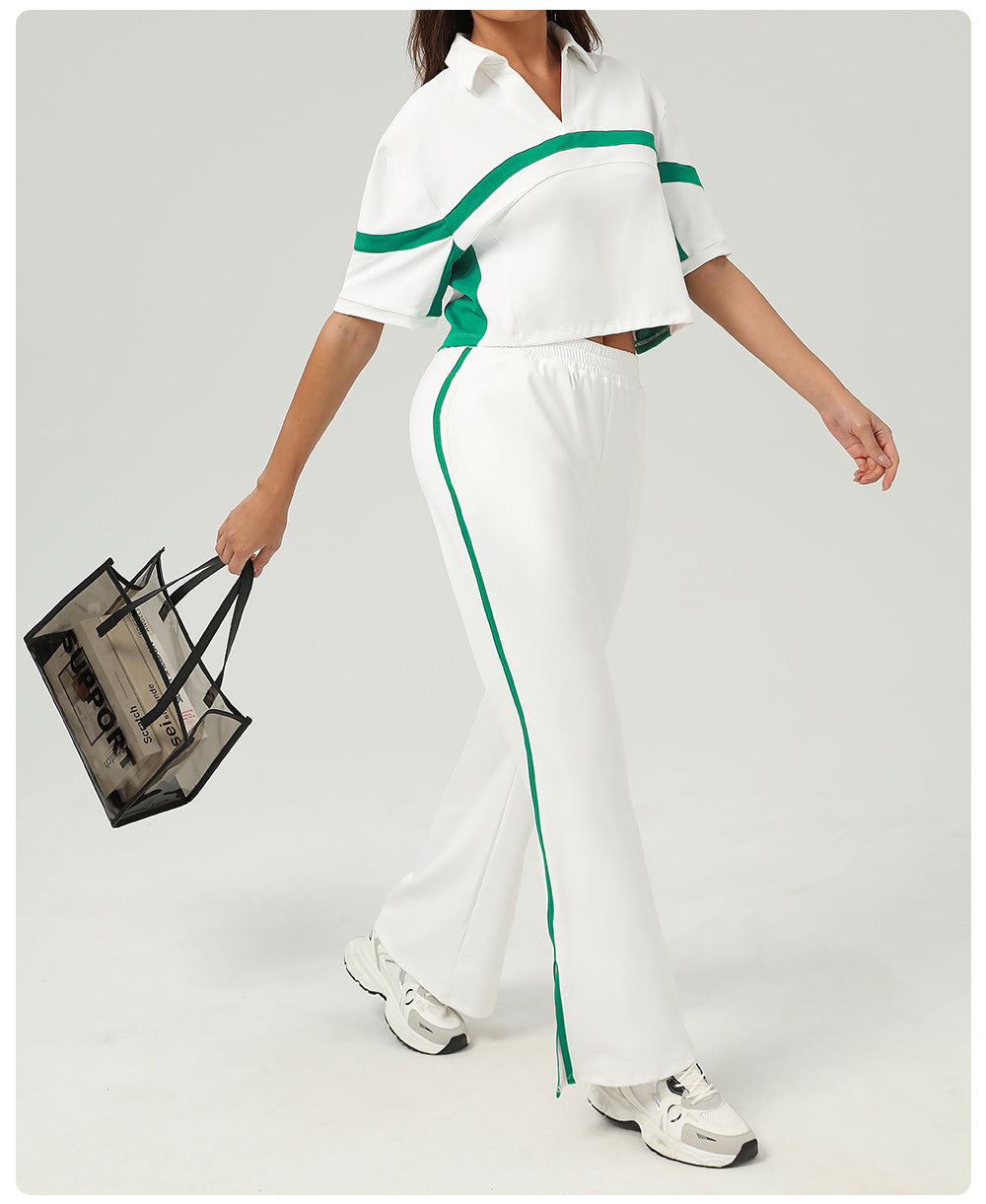 Tennis Sports Two Piece Sets Contrast Color Golf Apparel Suit Loose Casual Running Fitness Clothes - Iyanka