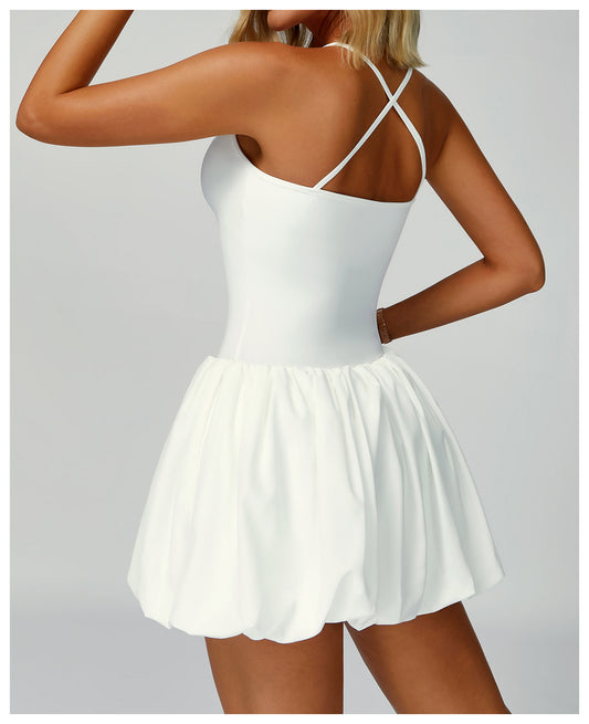 Cross Back Tennis Dress Nude Feel Anti Exposure Exercise Dress Outdoor Casual Running Sports Dress - Iyanka
